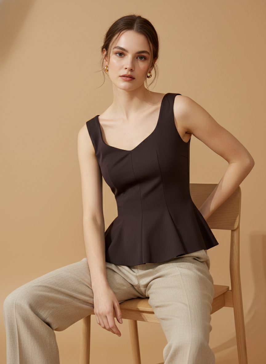 Blusa marrón de tirantes con caída