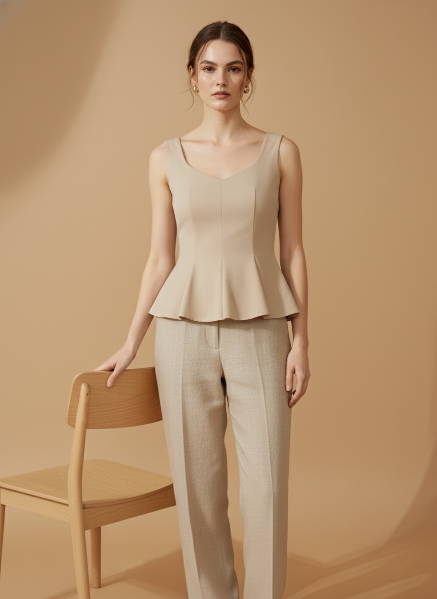 Blusa beige de tirantes de líneas suaves