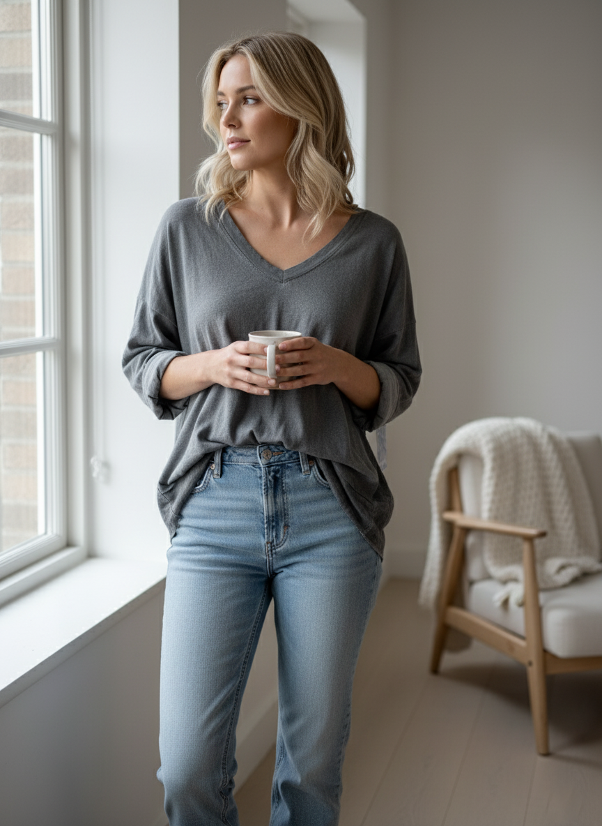 Blusa gris de algodón lavado