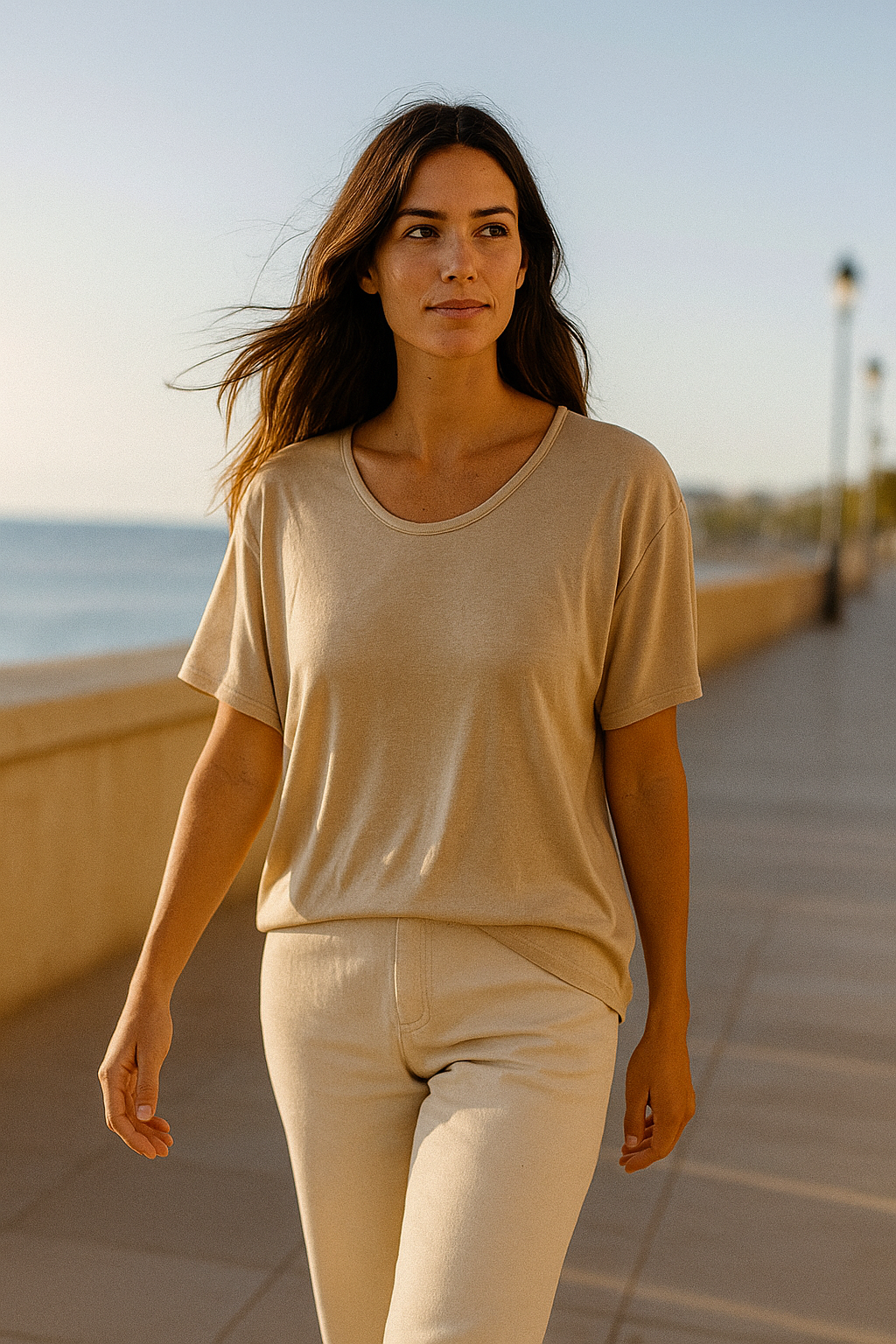 Camiseta básica fluida beige