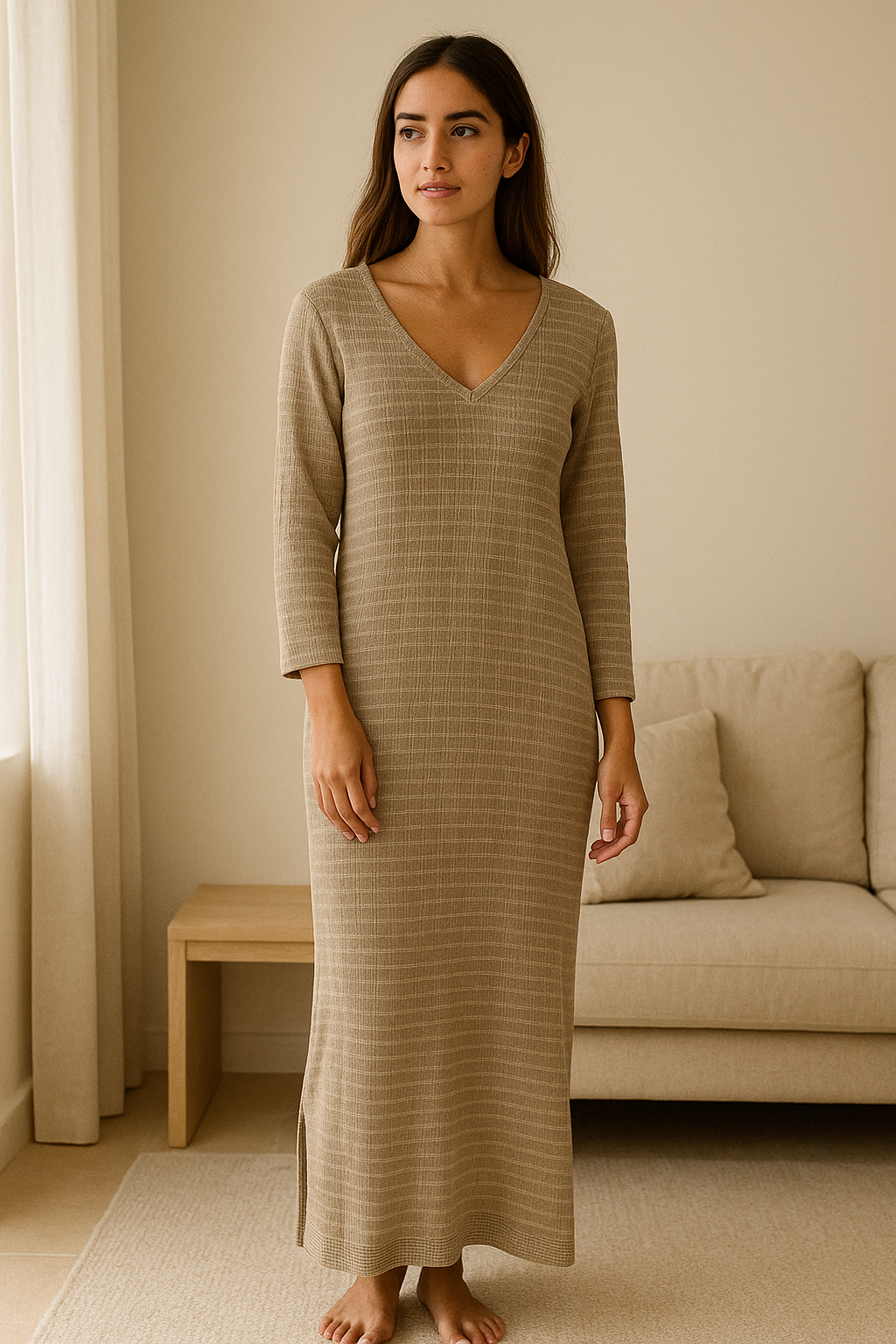 Vestido beige de canalé