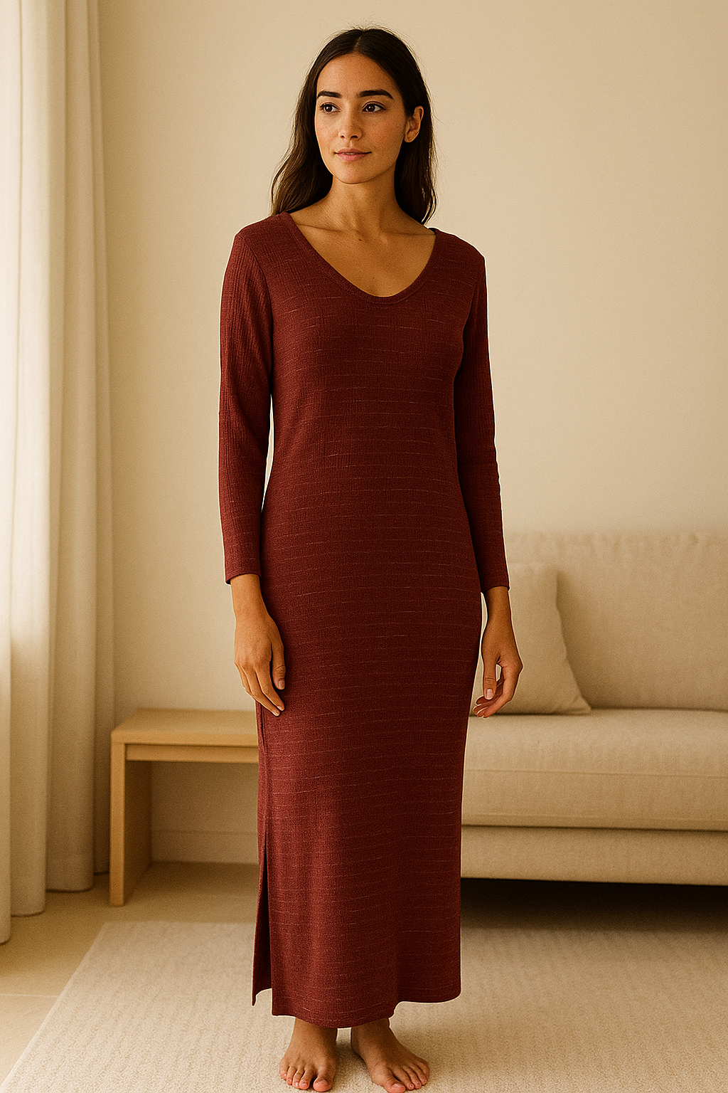 Vestido granate de canalé