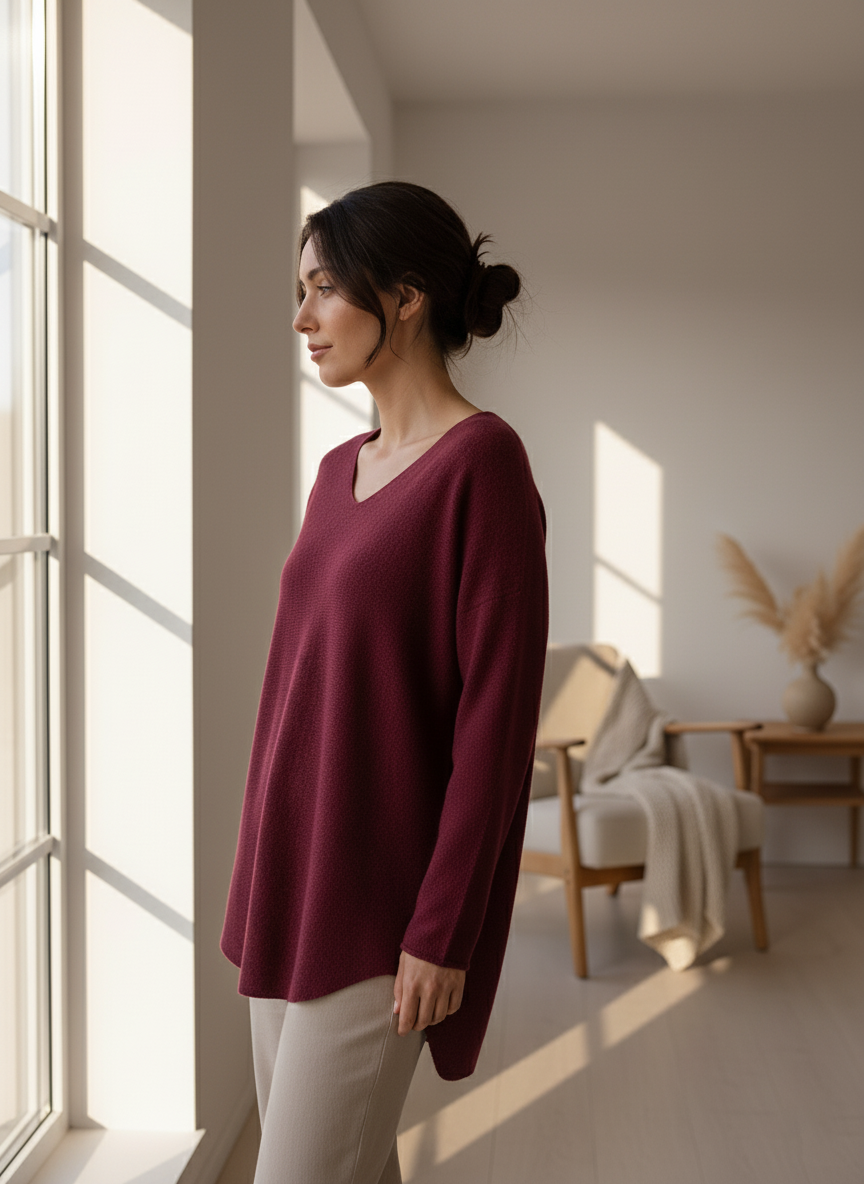 Jersey granate con cuello en V