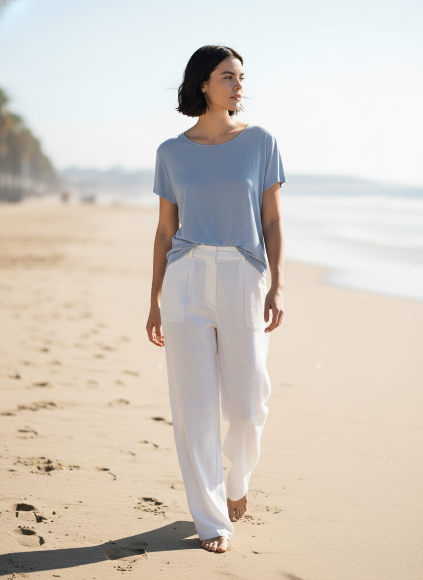 Camiseta básica fluida azul claro