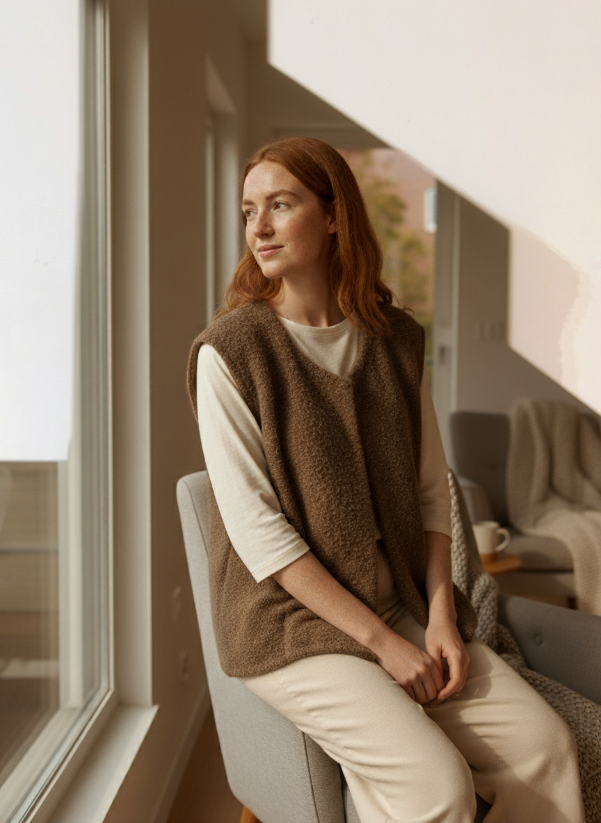 Chaleco suave de borrego canela