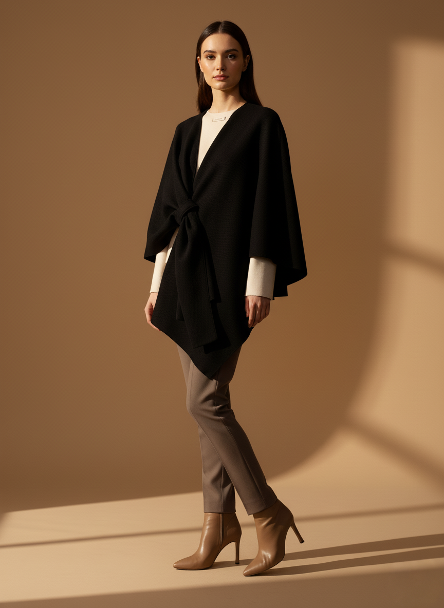 Capa negra con nudo frontal