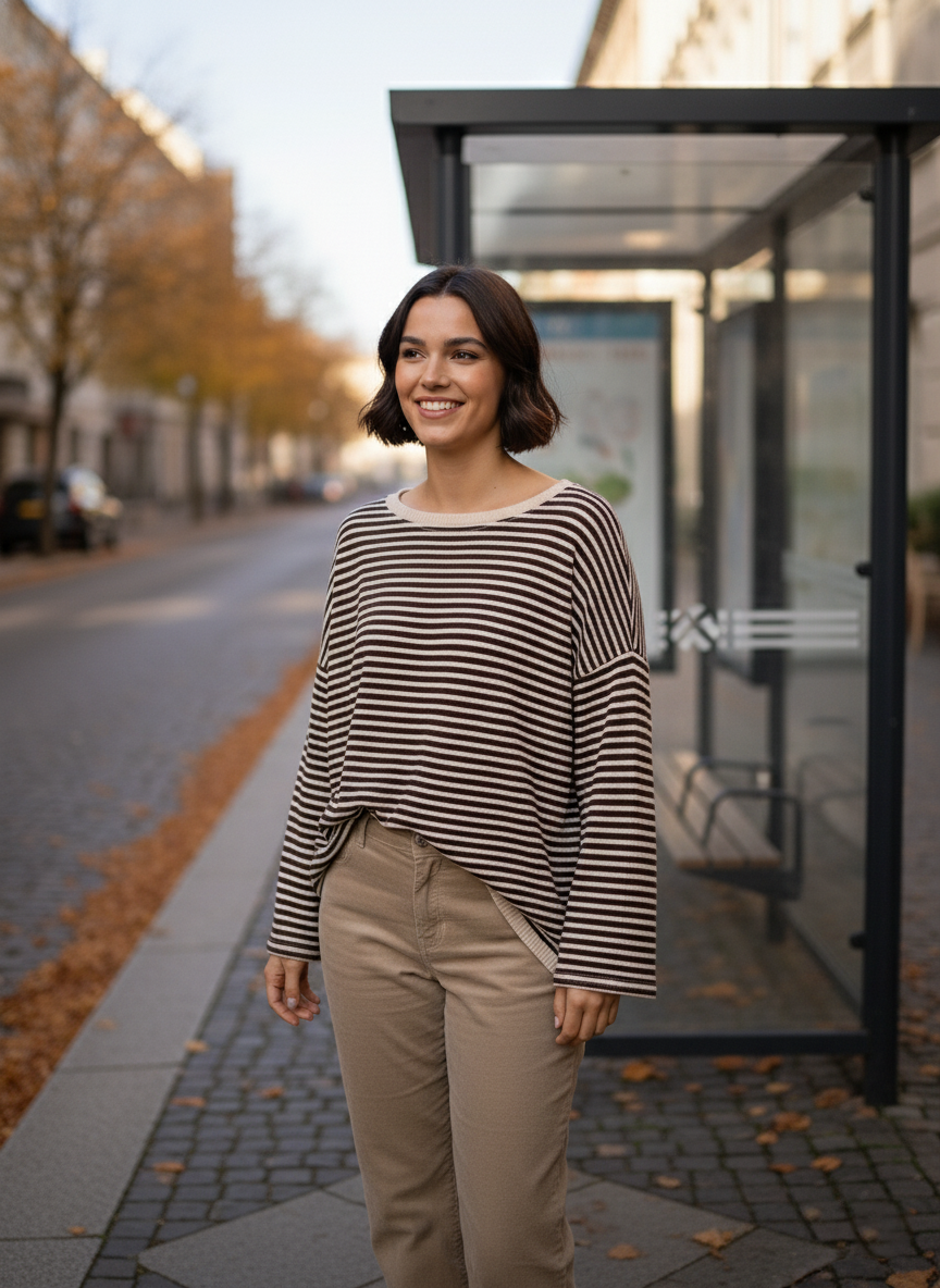 Jersey de rayas marrón y beige