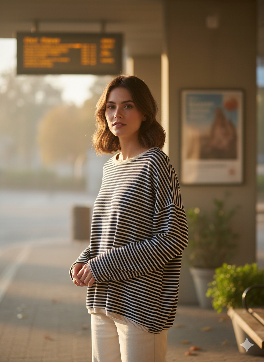 Jersey de rayas azul y beige