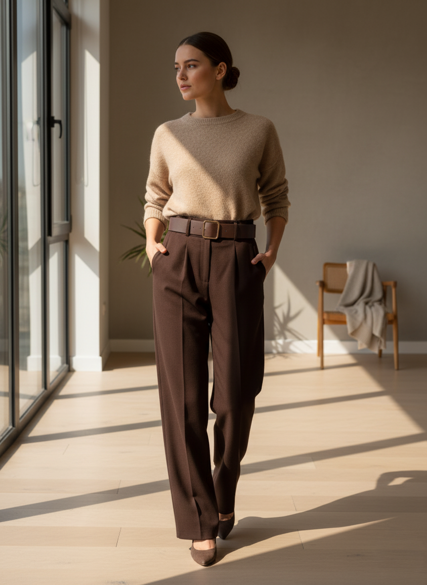 Pantalón marrón con cinturón