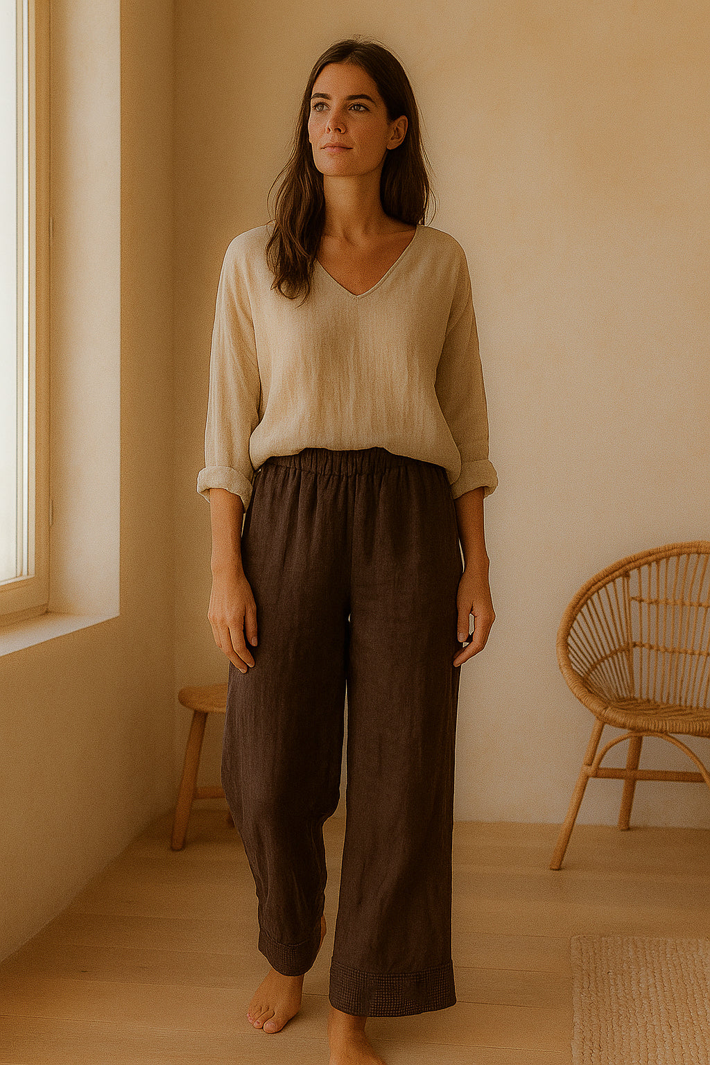 Pantalón de lino marrón