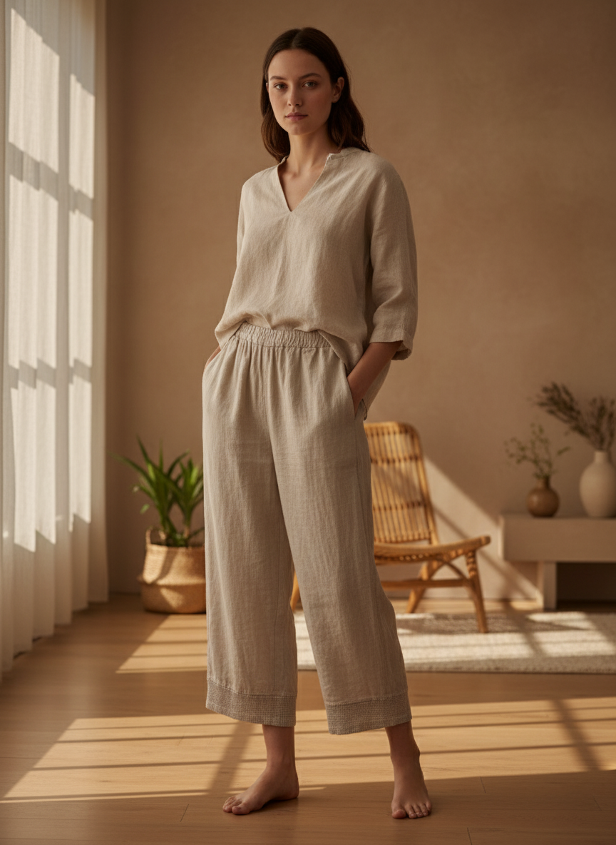 Pantalón de lino blanco roto